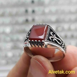 Kırmızı Akik Taşlı 925 Ayar Gümüş Erkek Yüzük : 01715