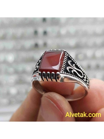 Kırmızı Akik Taşlı 925 Ayar Gümüş Erkek Yüzük : 01715