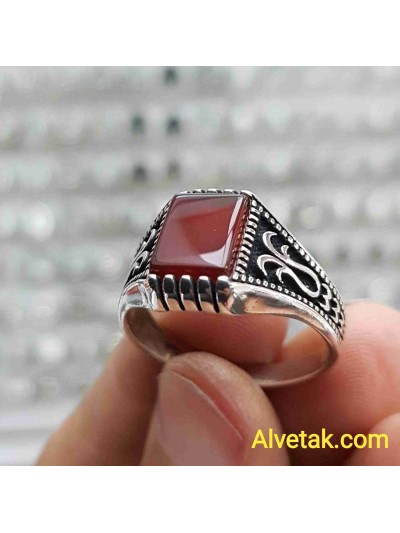 Kırmızı Akik Taşlı 925 Ayar Gümüş Erkek Yüzük : 01715