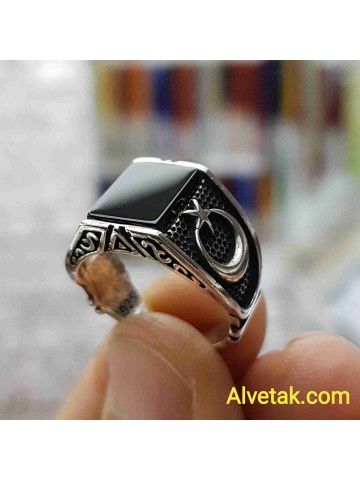 925 Ayar Siyah Oniks Taşlı Gümüş Erkek Yüzük : 01716