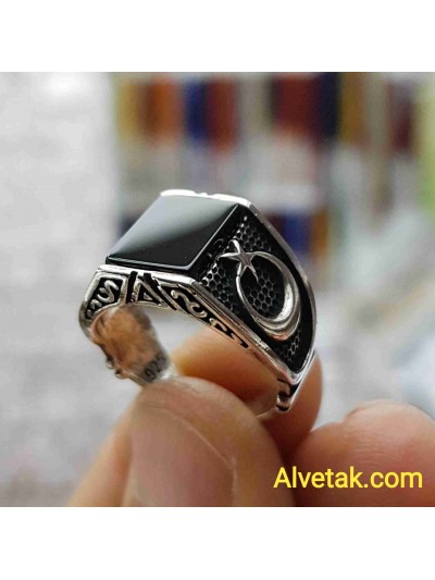 925 Ayar Siyah Oniks Taşlı Gümüş Erkek Yüzük : 01716