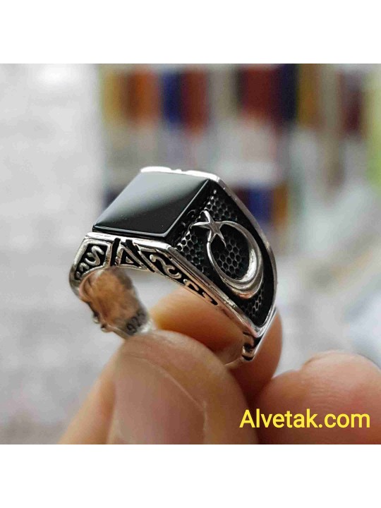 925 Ayar Siyah Oniks Taşlı Gümüş Erkek Yüzük : 01716