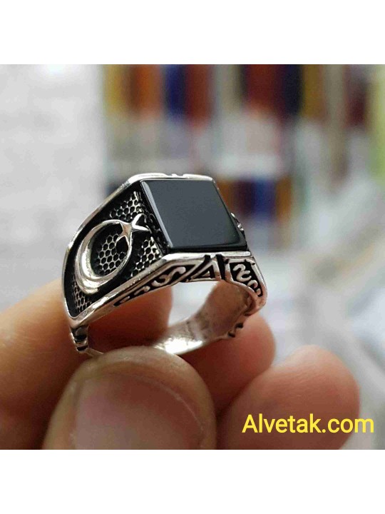 925 Ayar Siyah Oniks Taşlı Gümüş Erkek Yüzük : 01716