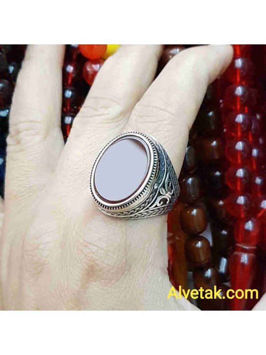 Kırmızı Akik Taşlı 925 Ayar Gümüş Erkek Yüzük : 01772