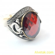 kırmızı zirkon taşlı 925 ayar gümüş erkek yüzük : 01773