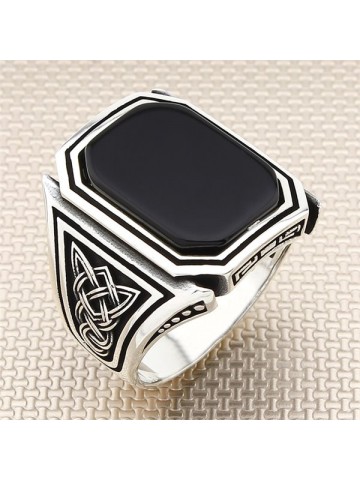 siyah oniks taşlı 925 ayar gümüş erkek yüzük : 01801