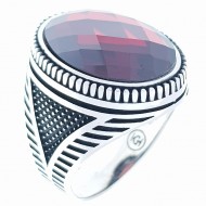 kırmızı zirkon taşlı 925 ayar gümüş erkek yüzük : 01802