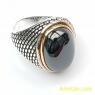Siyah Hematit Taşlı 925 Ayar Gümüş Erkek Yüzük : 01839
