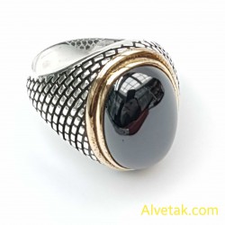 Siyah Hematit Taşlı 925 Ayar Gümüş Erkek Yüzük : 01839