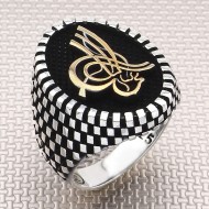 Osmanlı Tuğra Elips 925 Ayar Gümüş Erkek Yüzük : 01855