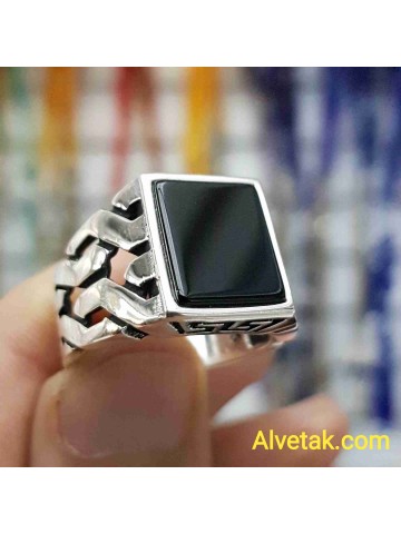 925 Ayar Siyah Oniks Taşlı Gümüş Erkek Yüzük : 01887