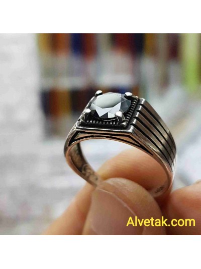 siyah zirkon taşlı 925 ayar gümüş erkek yüzük : 01891