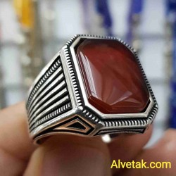Kırmızı Akik Taşlı 925 Ayar Gümüş Erkek Yüzük : 01908