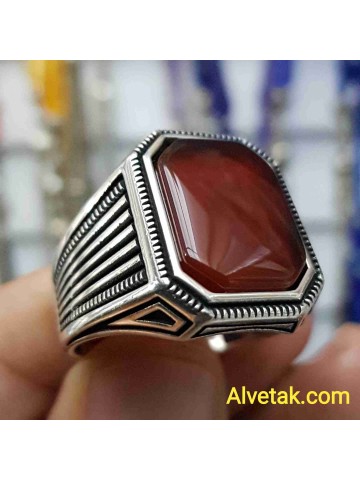 Kırmızı Akik Taşlı 925 Ayar Gümüş Erkek Yüzük : 01908