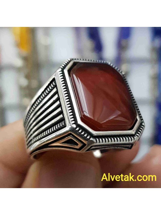Kırmızı Akik Taşlı 925 Ayar Gümüş Erkek Yüzük : 01908 Kırmızı Akik Taşlı 925 Ayar Gümüş Erkek Yüzük : 01908