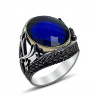 mavi zirkon taşlı zülfikarlı 925 ayar gümüş erkek yüzük : 01968 mavi zirkon taşlı zülfikarlı 925 ayar gümüş erkek yüzük : 01968