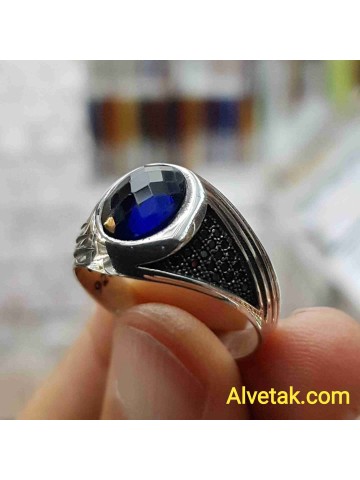 mavi zirkon taşlı 925 ayar gümüş erkek yüzük : 01985