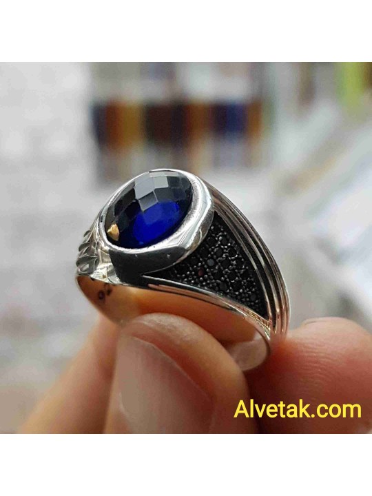 mavi zirkon taşlı 925 ayar gümüş erkek yüzük : 01985