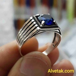 mavi zirkon taşlı 925 ayar gümüş erkek yüzük : 02088