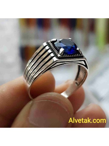 mavi zirkon taşlı 925 ayar gümüş erkek yüzük : 02088
