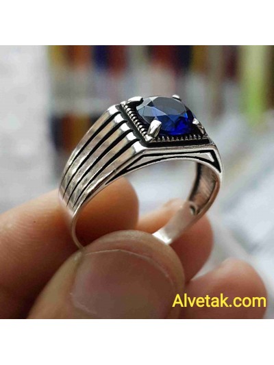 mavi zirkon taşlı 925 ayar gümüş erkek yüzük : 02088