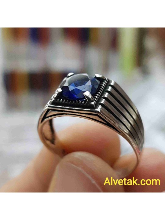mavi zirkon taşlı 925 ayar gümüş erkek yüzük : 02088