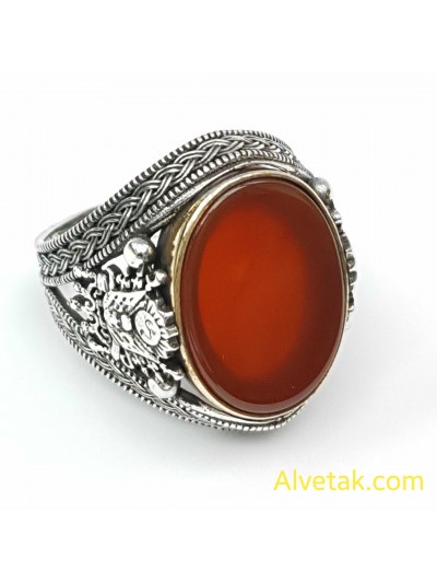 Kırmızı Akik Taşlı 925 Ayar Gümüş Erkek Yüzük : 02092