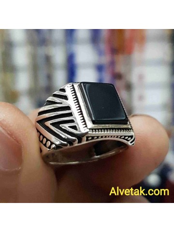 925 Ayar Siyah Oniks Taşlı Gümüş Erkek Yüzük : 02159
