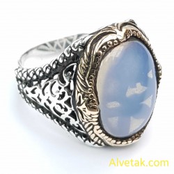 Şeffaf Ay Taşlı 925 Ayar Gümüş Erkek Yüzük : 02234