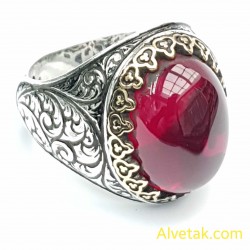kırmızı zirkon taşlı 925 ayar gümüş erkek yüzük : 02347