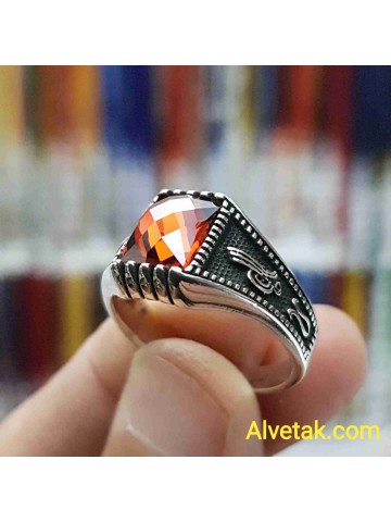 kırmızı zirkon taşlı 925 ayar gümüş erkek yüzük : 02366