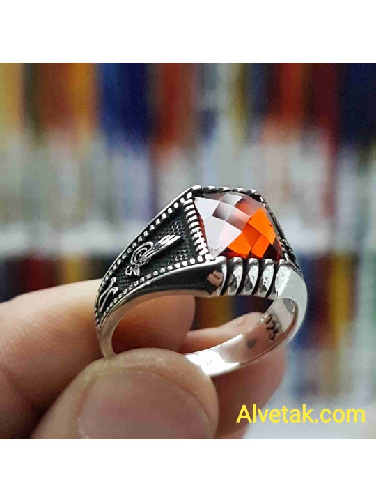 kırmızı zirkon taşlı 925 ayar gümüş erkek yüzük : 02366