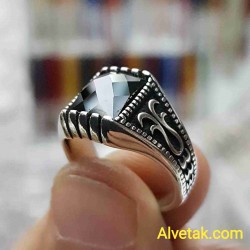 siyah zirkon taşlı 925 ayar gümüş erkek yüzük : 02393