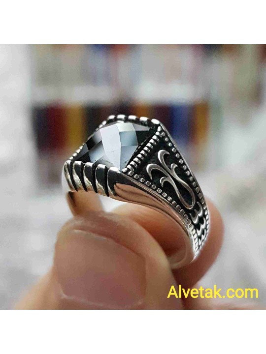 siyah zirkon taşlı 925 ayar gümüş erkek yüzük : 02393