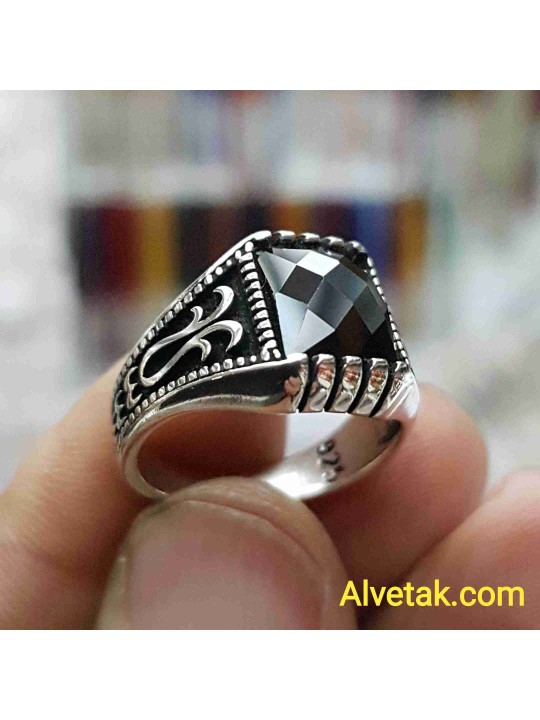 siyah zirkon taşlı 925 ayar gümüş erkek yüzük : 02393