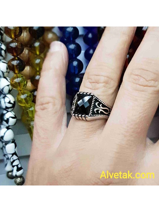 siyah zirkon taşlı 925 ayar gümüş erkek yüzük : 02393