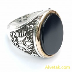 Siyah Oniks Taşlı 925 Ayar Gümüş Erkek Yüzük : 02402
