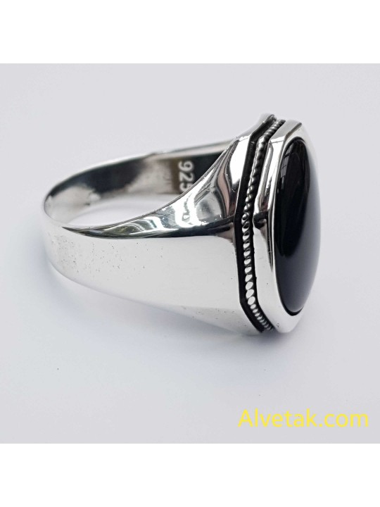 Siyah Oniks Taşlı 925 Ayar Gümüş Erkek Yüzük (Küçük Model): 02403