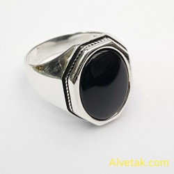 Siyah Oniks Taşlı 925 Ayar Gümüş Erkek Yüzük (Küçük Model): 02403