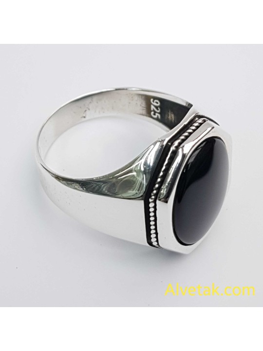 Siyah Oniks Taşlı 925 Ayar Gümüş Erkek Yüzük (Küçük Model): 02403