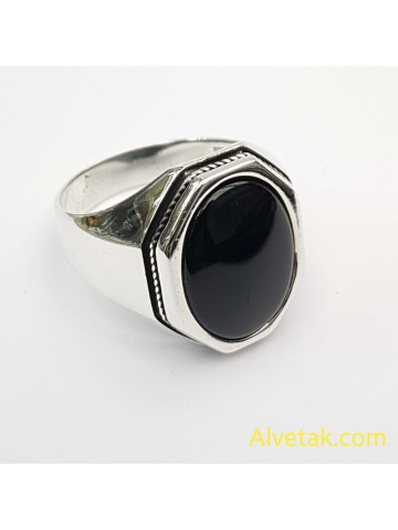 Siyah Oniks Taşlı 925 Ayar Gümüş Erkek Yüzük (Küçük Model): 02403