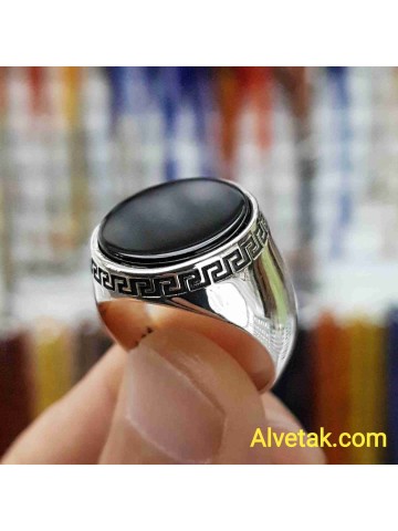Siyah Oniks Taşlı 925 Ayar Gümüş Erkek Yüzük : 02431
