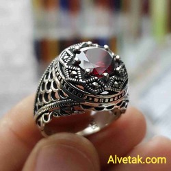 kırmızı zirkon taşlı 925 ayar gümüş erkek yüzük : 02459