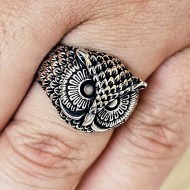 Baykuş Figürlü 925 Ayar Gümüş Erkek Yüzük : 02500