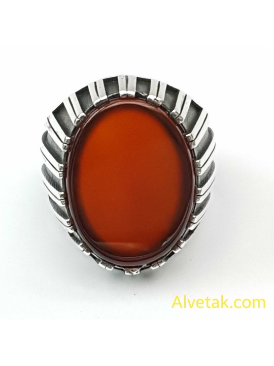 Kırmızı Akik Taşlı 925 Ayar Gümüş Erkek Yüzük : 02512