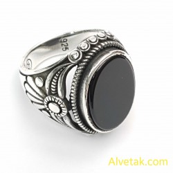 Siyah Oniks Taşlı 925 Ayar Gümüş Erkek Yüzük : 02524
