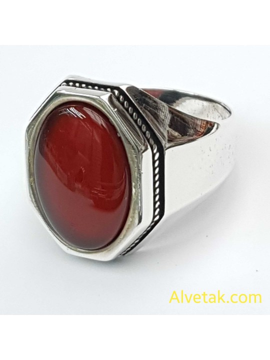 Kırmızı Akik Taşlı 925 Ayar Gümüş Erkek Yüzük : 02547