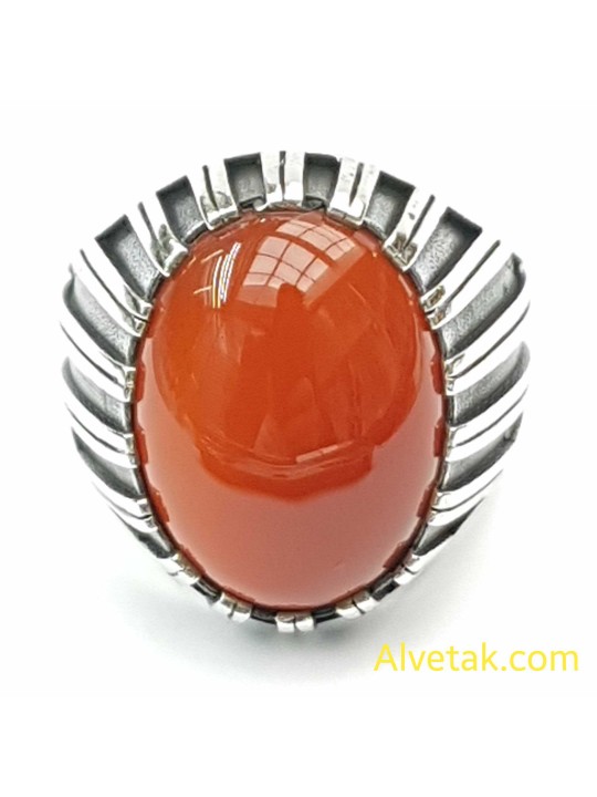 Kırmızı Akik Taşlı 925 Ayar Gümüş Erkek Yüzük : 02549