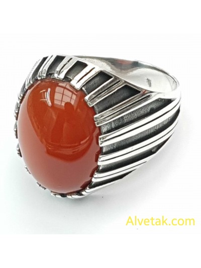 Kırmızı Akik Taşlı 925 Ayar Gümüş Erkek Yüzük : 02549