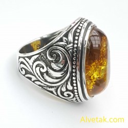 Orijinal Damla Kehribar Taşlı 925 Ayar Gümüş Erkek Yüzük : 02570 Orijinal Damla Kehribar Taşlı 925 Ayar Gümüş Erkek Yüzük : 02570